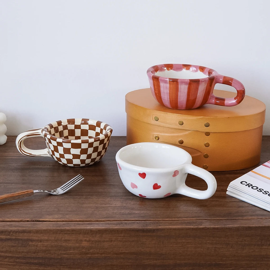 1Pc Rose Striped Ceramic Mug, Striped Ceramic Coffee Cup, Exquisite and Beautiful, Suitable for Daily Use at Home, for Drinking Water, Breakfast Milk Cup, Afternoon Tea Coffee Latte Art Cup, Gift Item