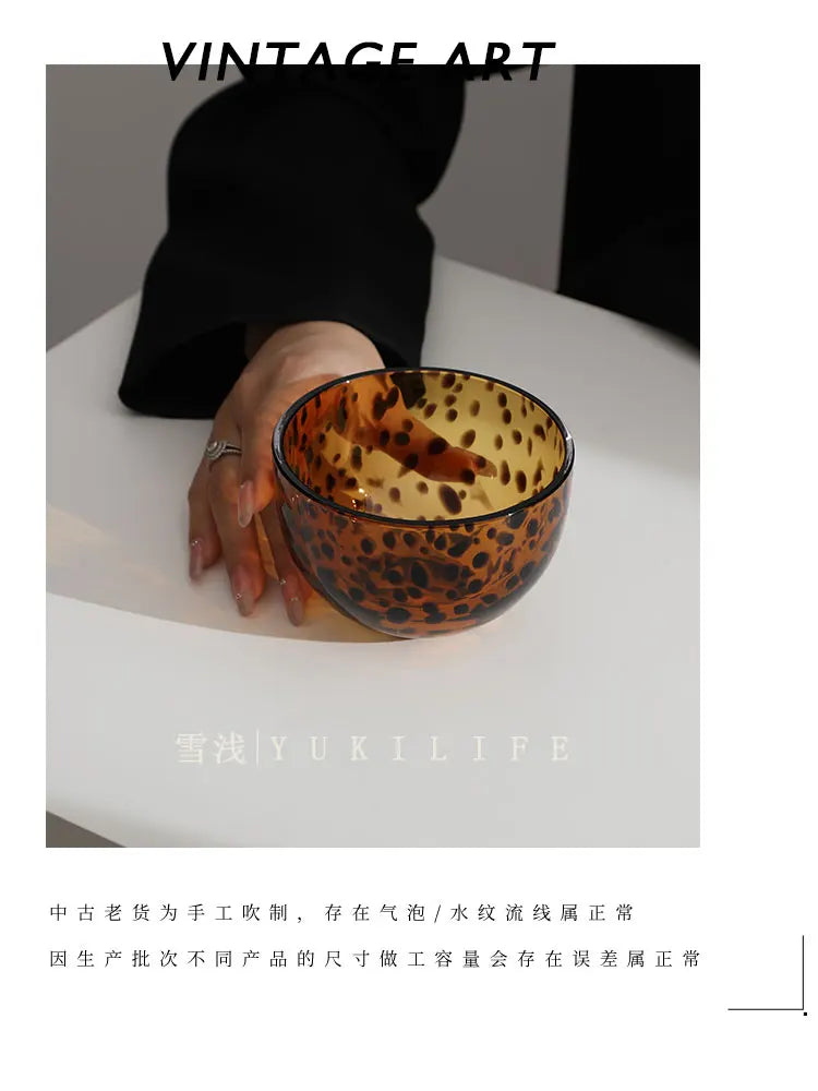Amber Leopard Print Cup Salad Bowl Dessert Bowl Glass Bowl Glassware Handmade Egg Shape Water Teacup Wine Goblet Beer Mug