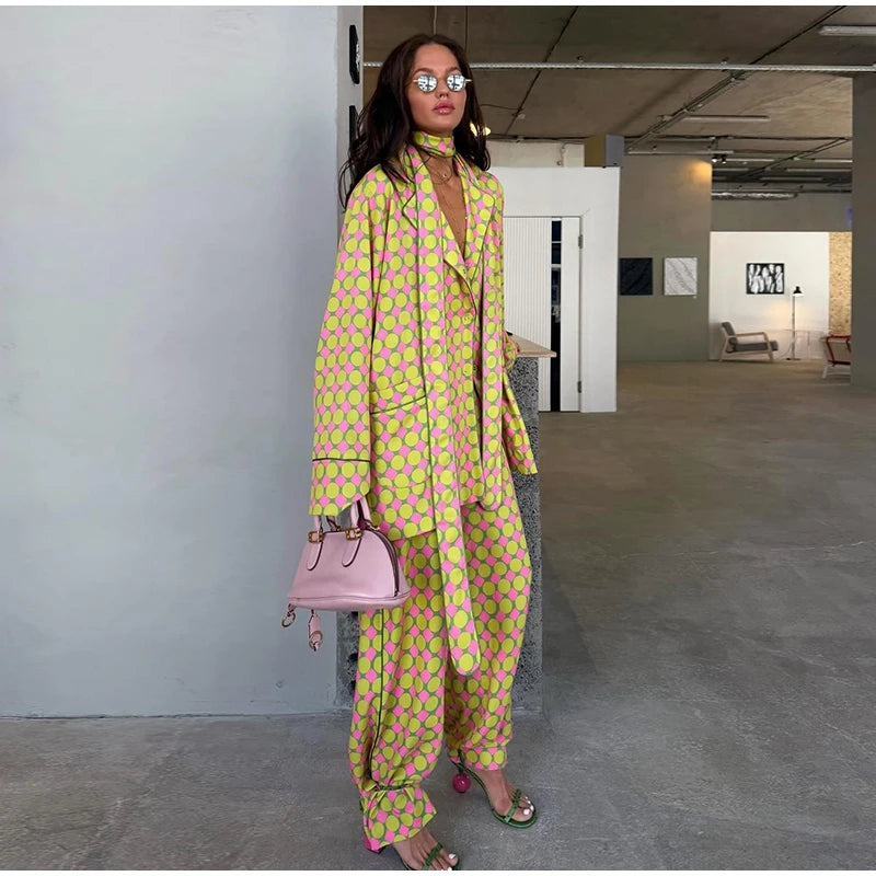 Vacation Geometric Printed Loose Pants Set