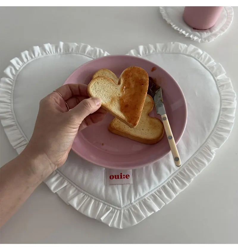 42x32cm Loving Heart Shape Napkin Pleat Edge Design Kitchen Desktop Mat Food Background Cloth Napkin Multi Color