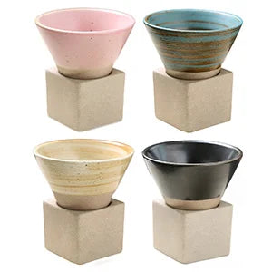 100ml Coarse Pottery Coffee Mugs, Japanese Style Ceramic Tea Cups Triangular Cone Shape Porcelain Retro Mug with Square Base