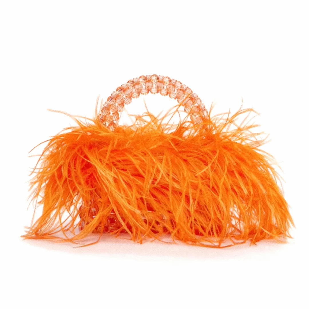Pearl Bead Bag With Feather Fur Designer Brand Clear Acrylic Crystal Stone Box Tote Handbag Women Handmade Party Purse