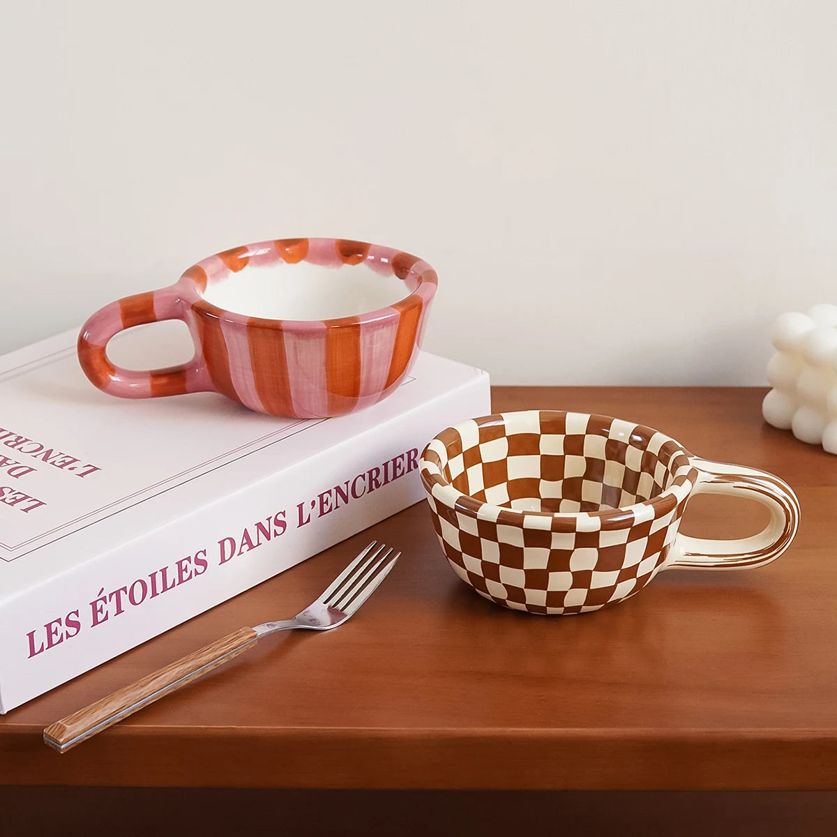 1Pc Rose Striped Ceramic Mug, Striped Ceramic Coffee Cup, Exquisite and Beautiful, Suitable for Daily Use at Home, for Drinking Water, Breakfast Milk Cup, Afternoon Tea Coffee Latte Art Cup, Gift Item
