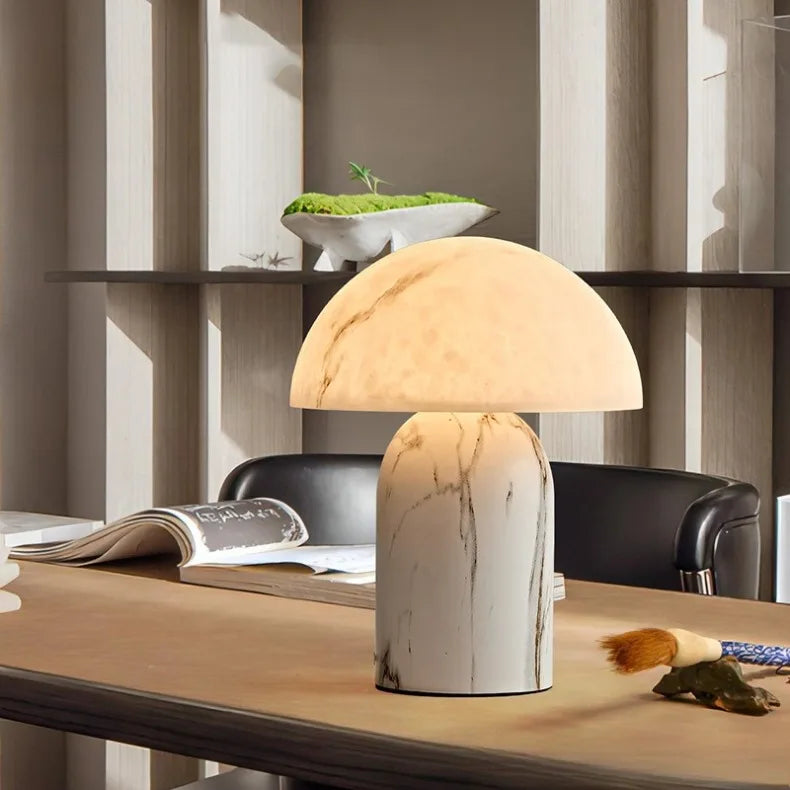 Japanese Imitation Marble Resin Mushroom Table Lamps Personality Living Room Bedroom Restaurant Office LED Dimmable Desk Lights