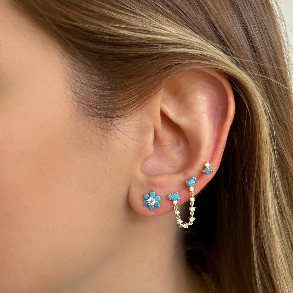 2 Hole Double Piercing Dangle Drop Fashion Women Earring Gold Plated Colorful Teardrop CZ Tassel Charm Jewelry