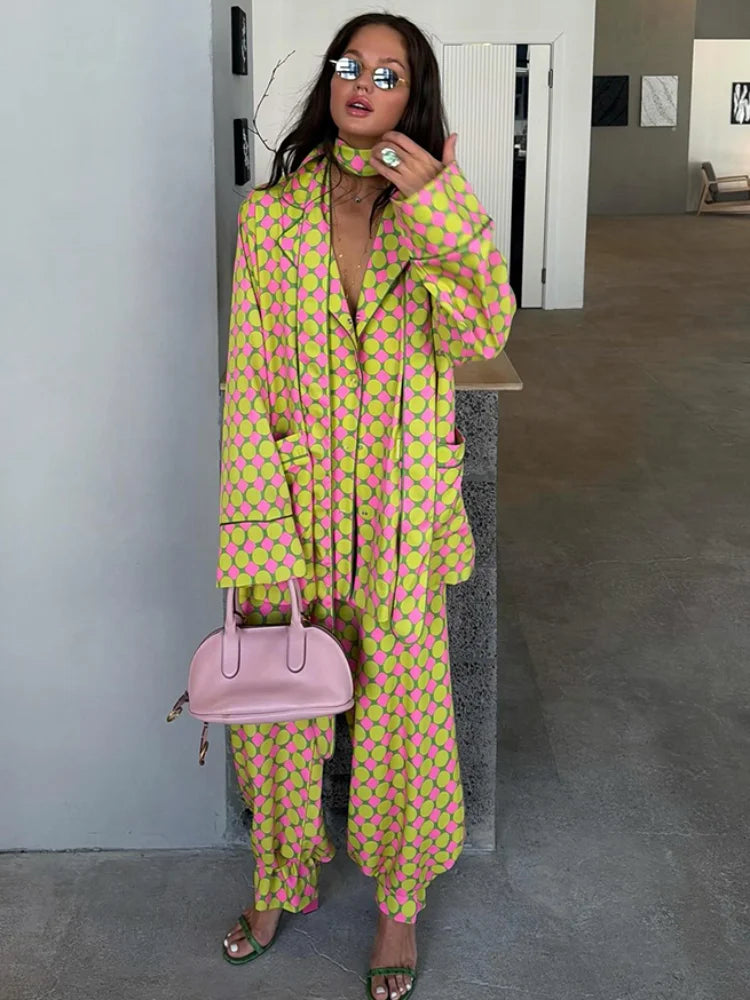 Vacation Geometric Printed Loose Pants Set