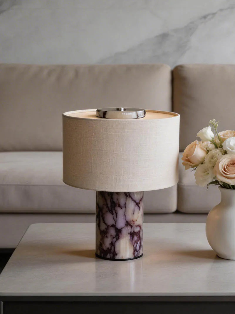 Luxury Marble Table Lamp with Fabric Shade | Modern Decorative Bedside Light for Living Room & Bedroom