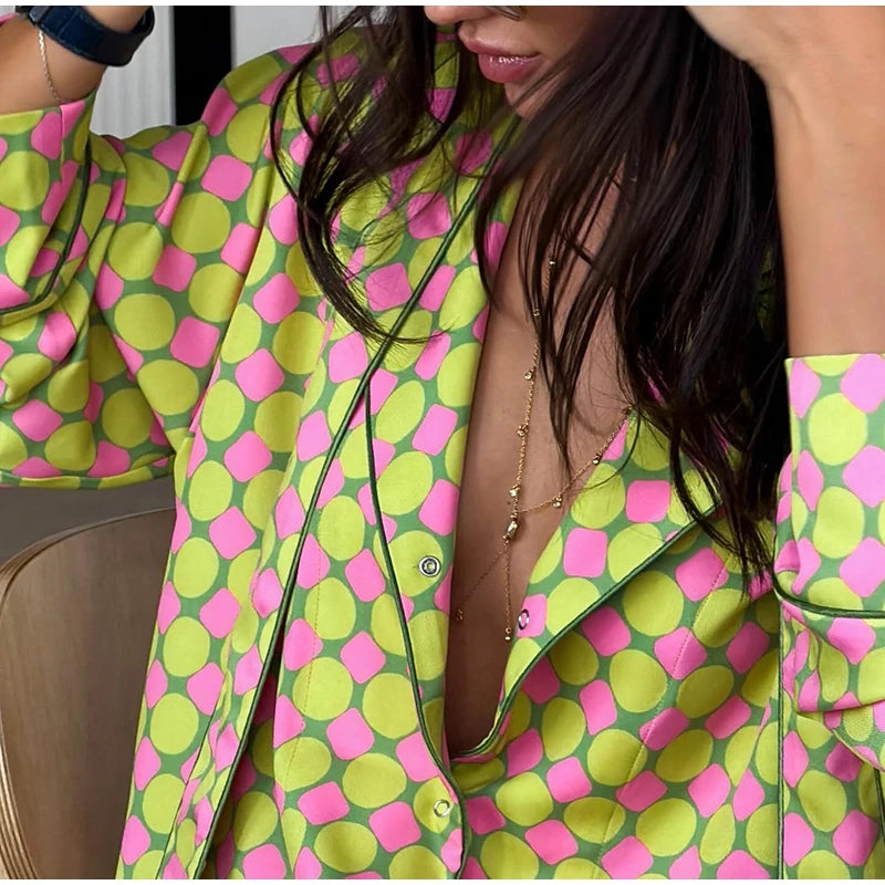 Vacation Geometric Printed Loose Pants Set