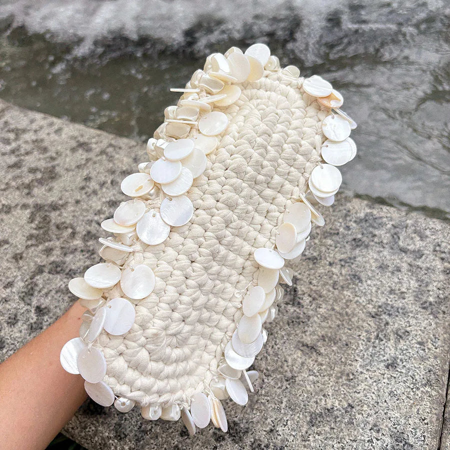 Handmade Shell Bead Bracelet Bag Elegant Crossbody Handbag Polyester Fiber Small Size Casual Style Summer 2026 Pure Color