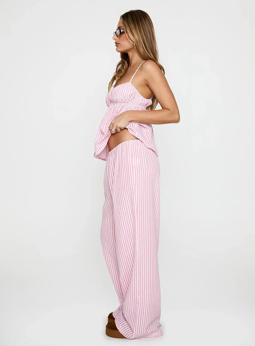 Striped Halter Top Pajama Set