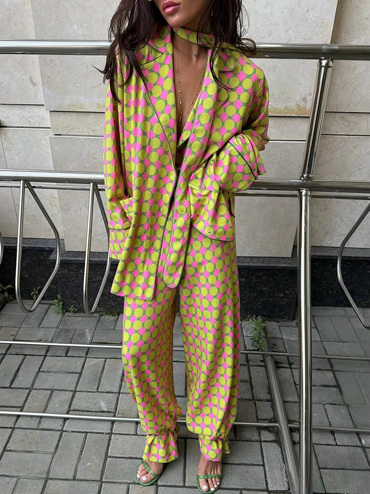 Vacation Geometric Printed Loose Pants Set