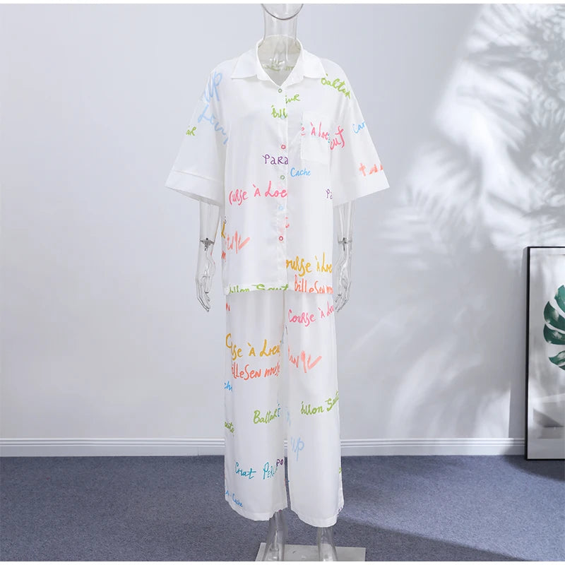 Vacation Geometric Printed Loose Pants Set