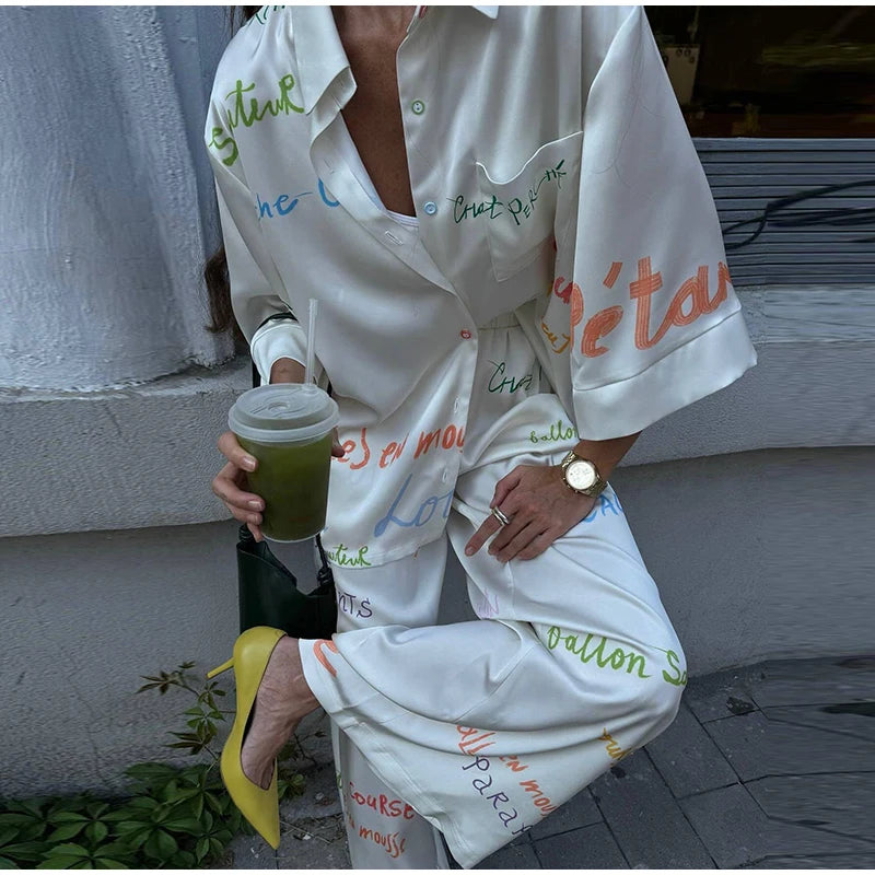 Vacation Geometric Printed Loose Pants Set