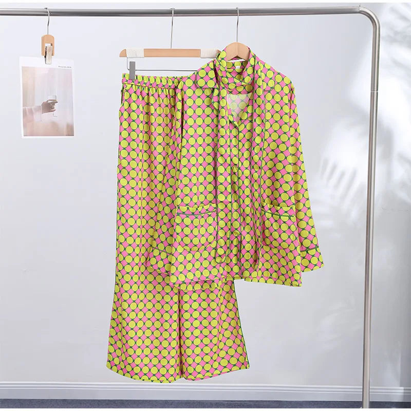 Vacation Geometric Printed Loose Pants Set
