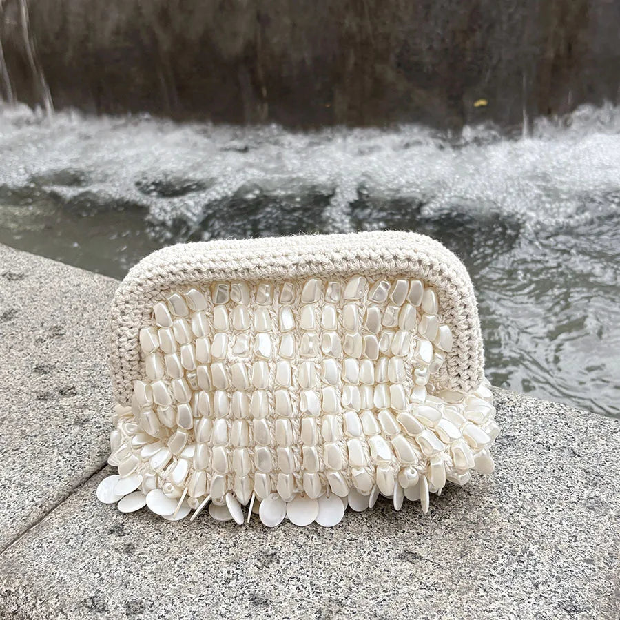 Handmade Shell Bead Bracelet Bag Elegant Crossbody Handbag Polyester Fiber Small Size Casual Style Summer 2026 Pure Color