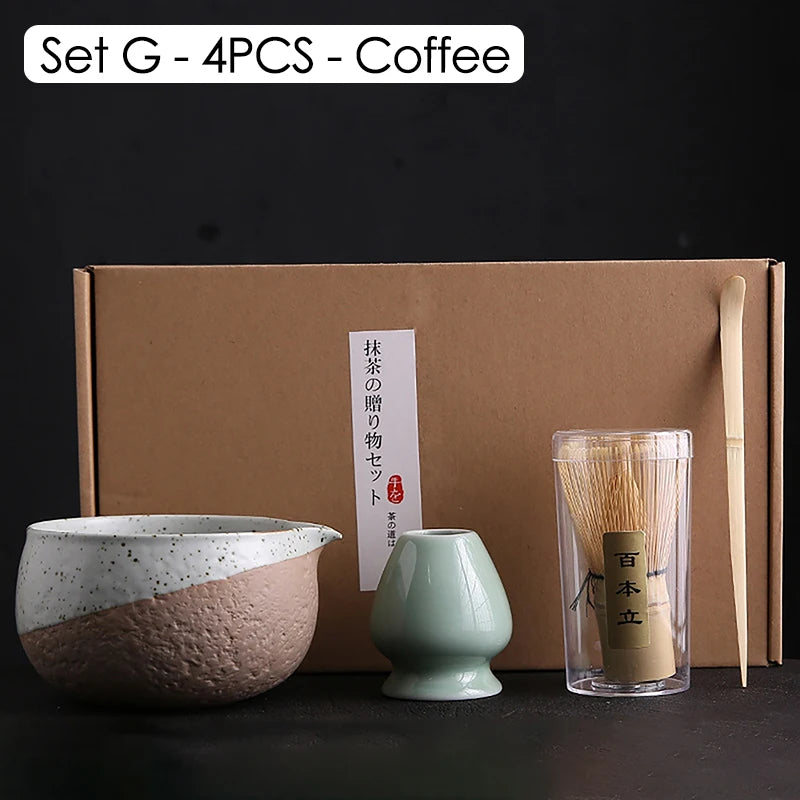 4/6/7PCS Japanese Matcha Blender Set with Bamboo Whisk Matcha Brush Teaspoon Kiln for Beverage Shop DIY Tea-Making Tools