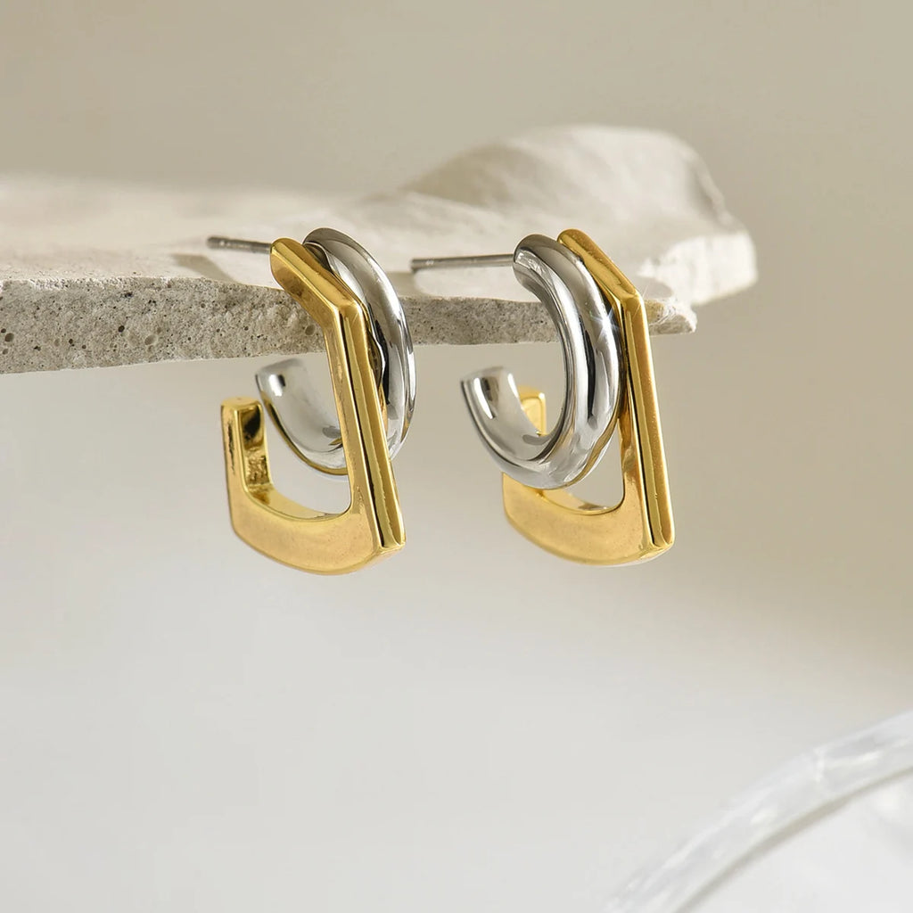Geometric Double Round Stud Earring