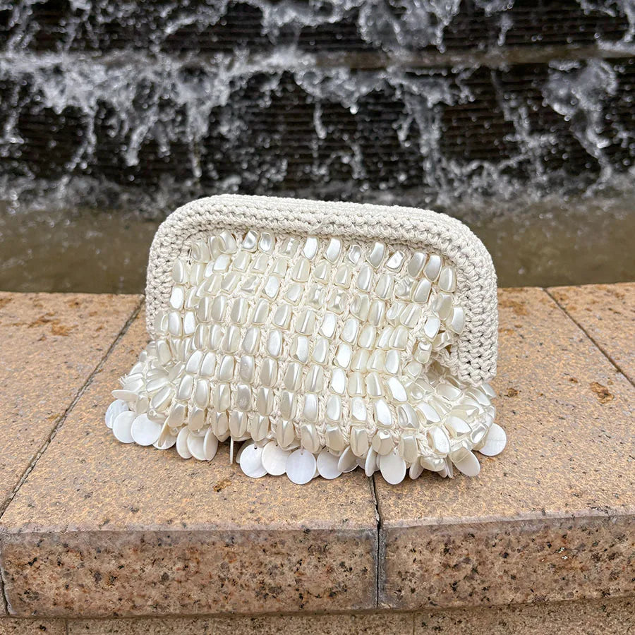 Handmade Shell Bead Bracelet Bag Elegant Crossbody Handbag Polyester Fiber Small Size Casual Style Summer 2026 Pure Color