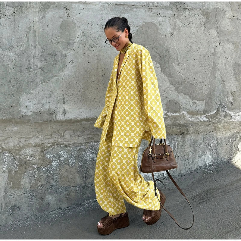 Vacation Geometric Printed Loose Pants Set