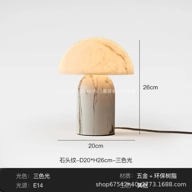 Japanese Imitation Marble Resin Mushroom Table Lamps Personality Living Room Bedroom Restaurant Office LED Dimmable Desk Lights